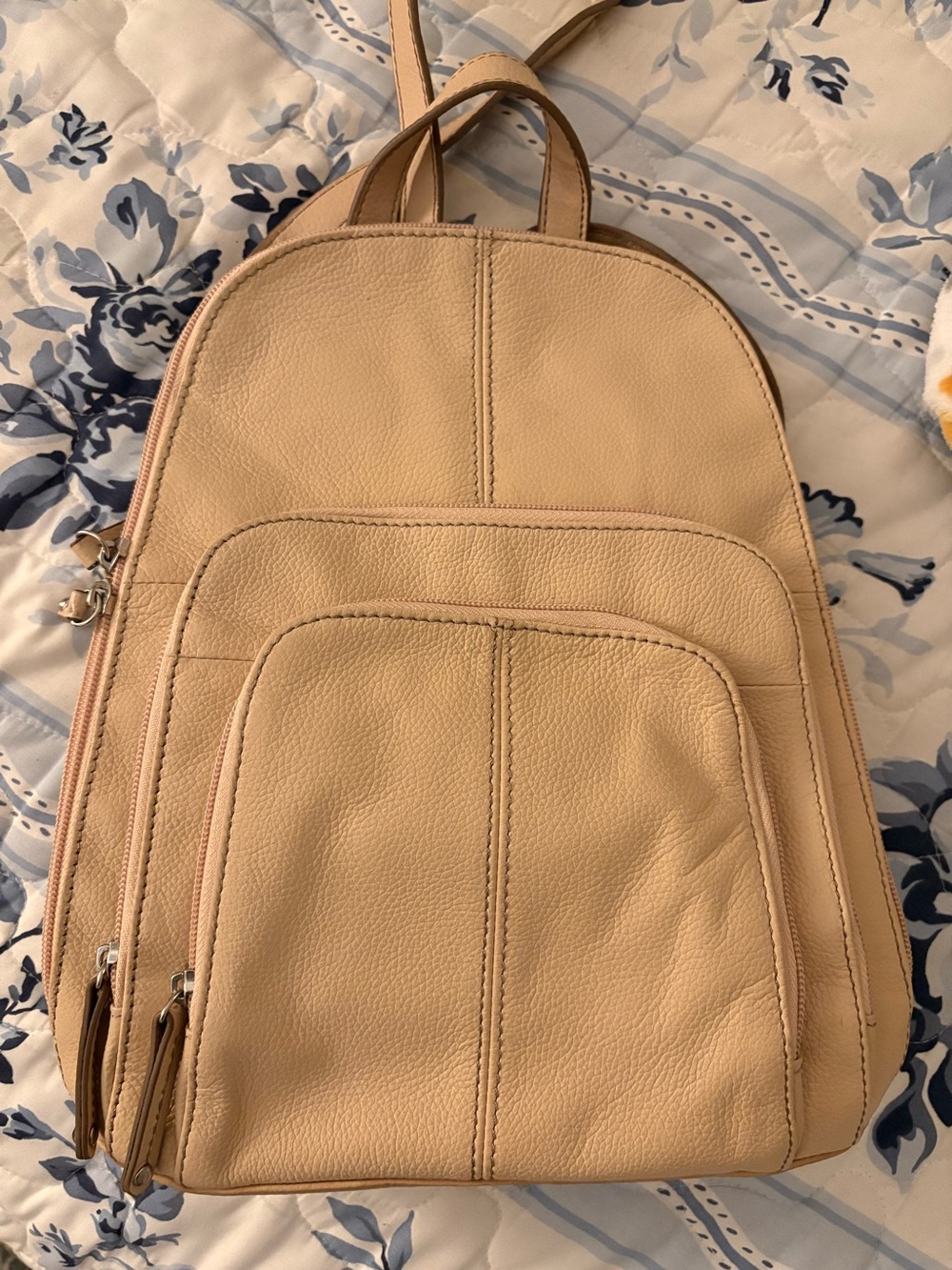 Tignanello Pebbled Leather Backpack - Beige Tan